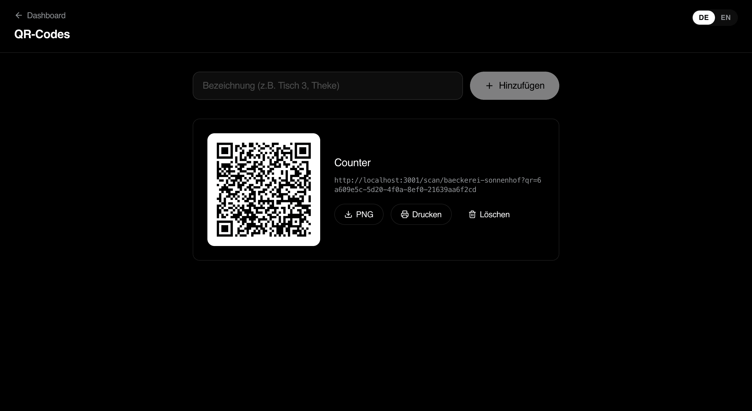 QR code printable layout in the vendor dashboard